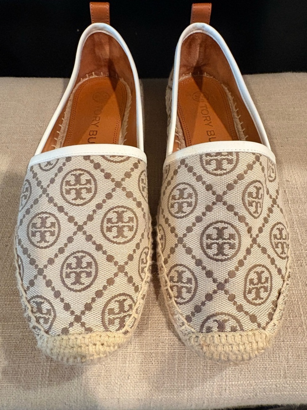 Tory Burch Beige and Brown Logo Espadrille Flats
